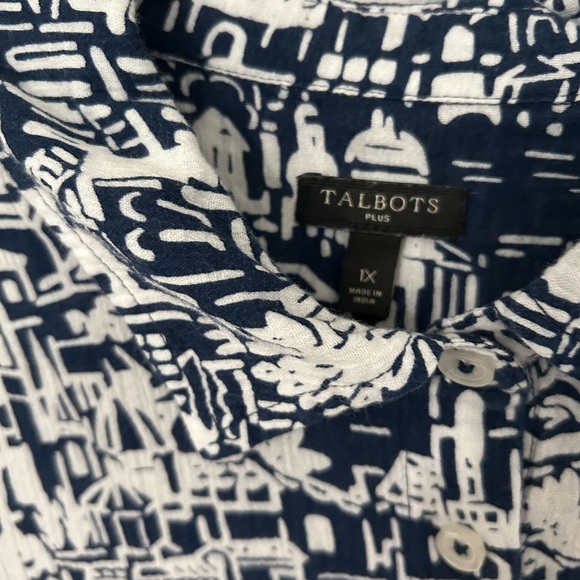 Talbots Navy and White Printed Shirt - Picture 2 of 4